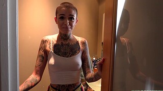 HD POV video of tattooed Leigh Raven sucking a rock solid cock