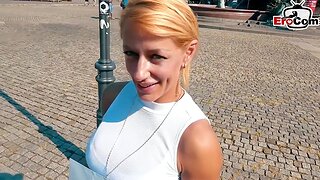 German blonde tattoo fitness slut white-haired on touching on street